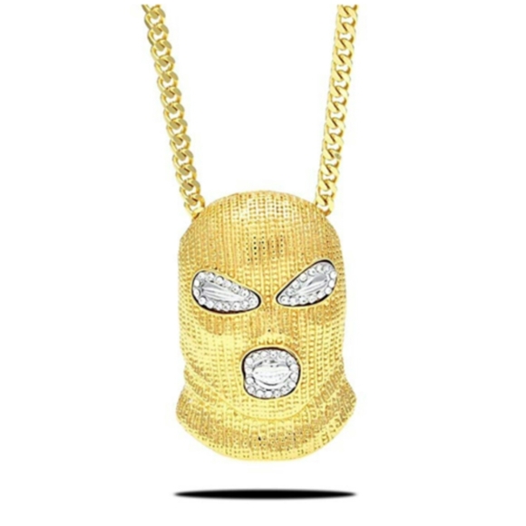 Gold Ski Mask Chain Rope Robber Necklace Hip Hop - Picture 1 of 1